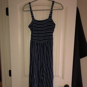 blue and white striped jumpsuit